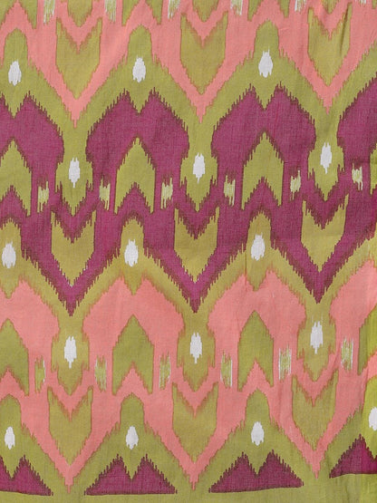 Women's  Green & Pink Ikat Printed Kurta with Palazzos & Dupatta
