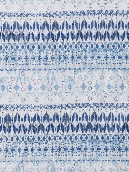 Women's  Blue & White Printed Kurta with Salwar & Dupatta