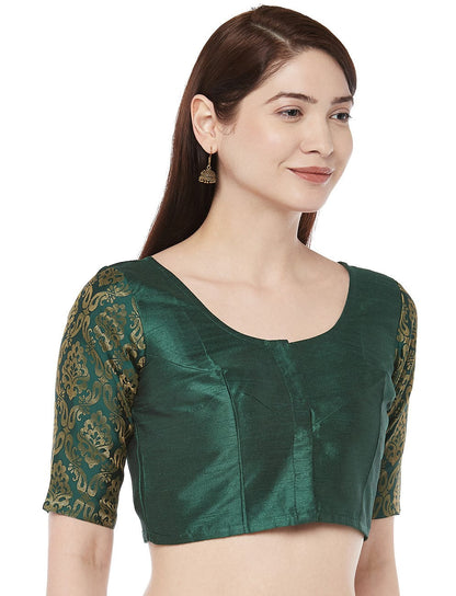 Women Dark Green Brocade Saree Blouse by Shr
