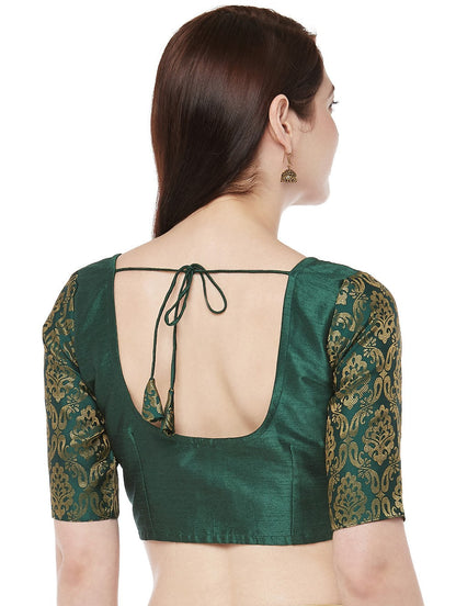 Women Dark Green Brocade Saree Blouse by Shr