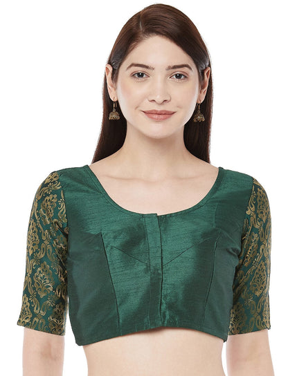 Women Dark Green Brocade Saree Blouse by Shr