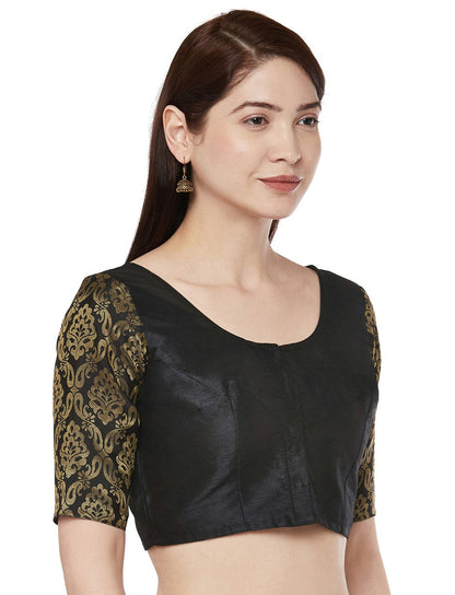 Women Black Polyester Silk Saree Blouse by Shr