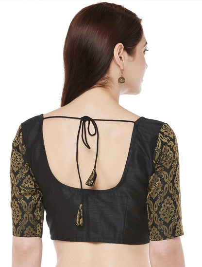 Women Black Polyester Silk Saree Blouse by Shr