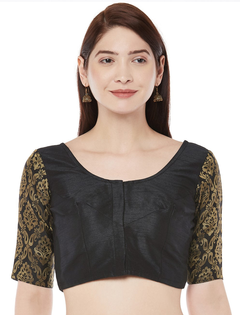 Women Black Polyester Silk Saree Blouse by Shr