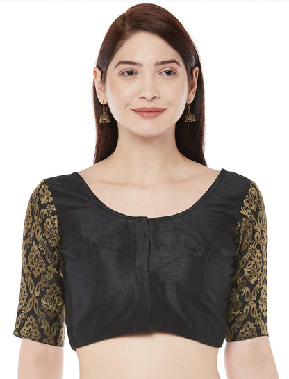 Women Black Polyester Silk Saree Blouse by Shr