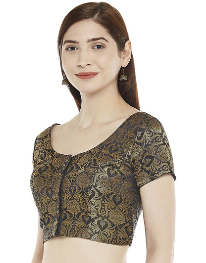 Women Black Brocade Saree Blouse by Shr