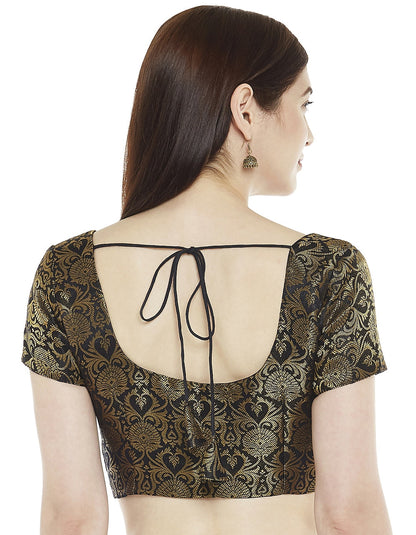 Women Black Brocade Saree Blouse by Shr