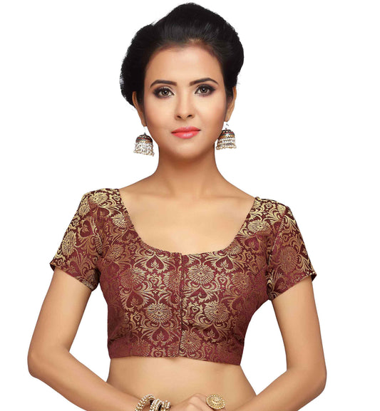 Women Maroon Banarasi Brocade Saree Blouse by Shr