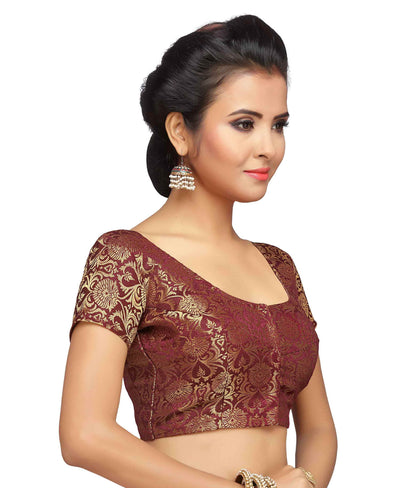Women Maroon Banarasi Brocade Saree Blouse by Shr