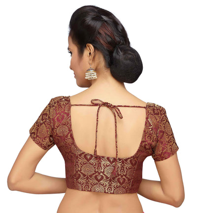 Women Maroon Banarasi Brocade Saree Blouse by Shr