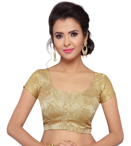 Women Gold Banarasi Brocade Saree Blouse by Shr