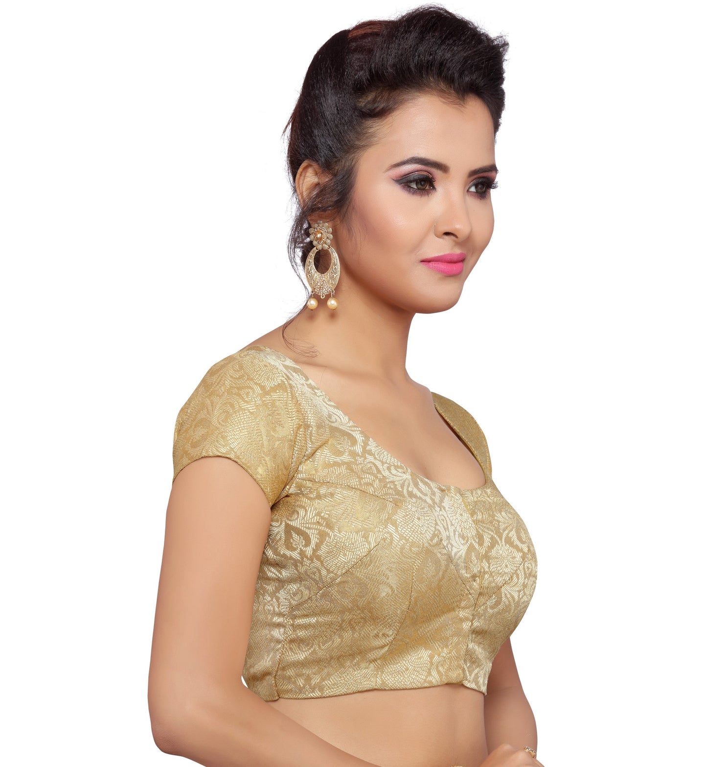 Women Gold Banarasi Brocade Saree Blouse by Shr