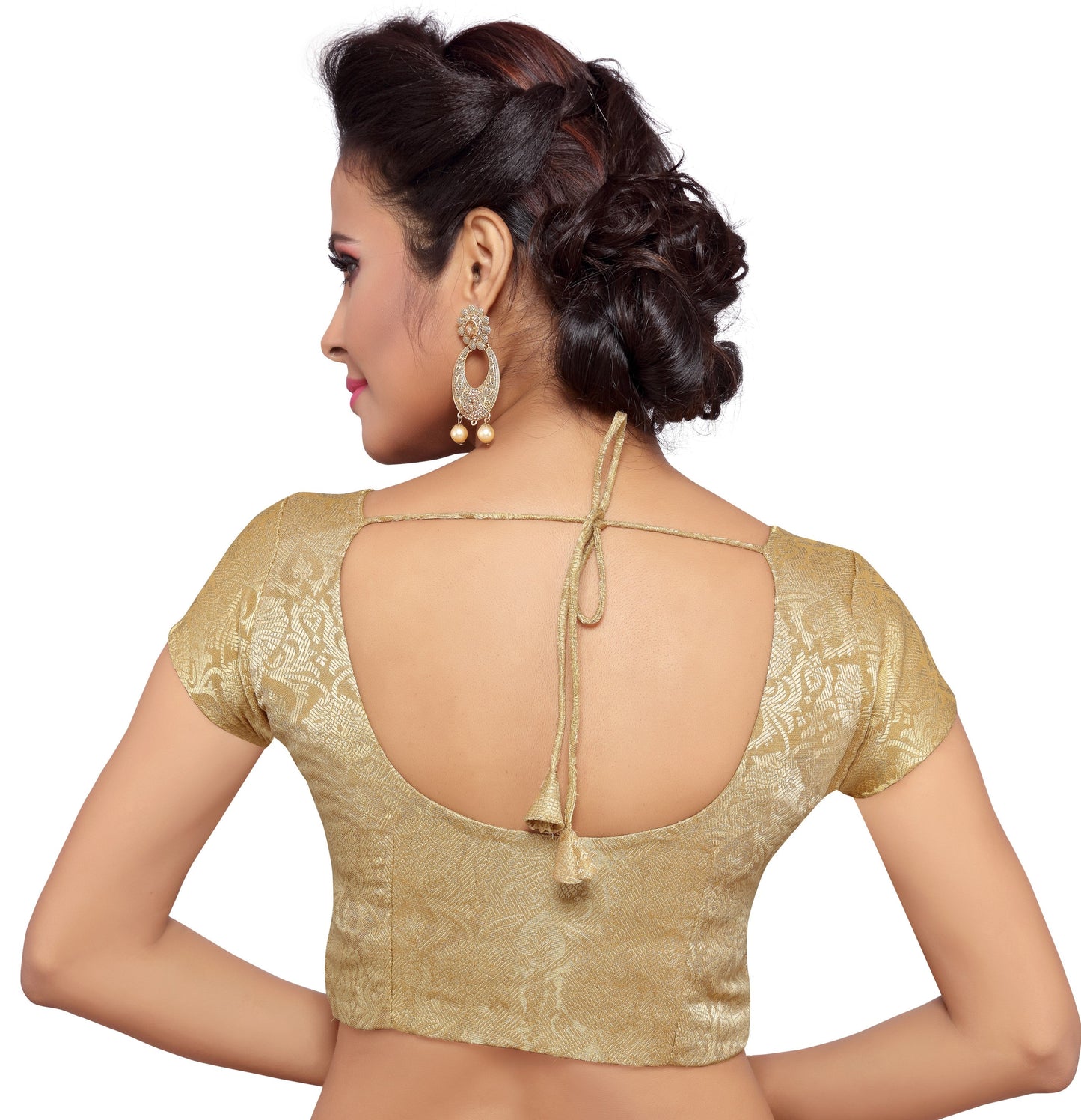 Women Gold Banarasi Brocade Saree Blouse by Shr