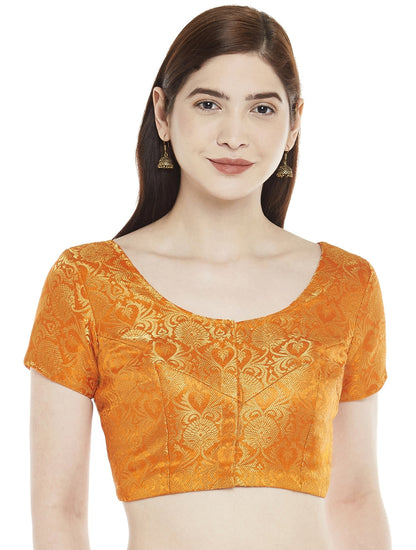 Women Orange Banarasi Brocade Saree Blouse by Shr