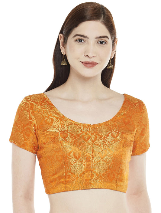Women Orange Banarasi Brocade Saree Blouse by Shr
