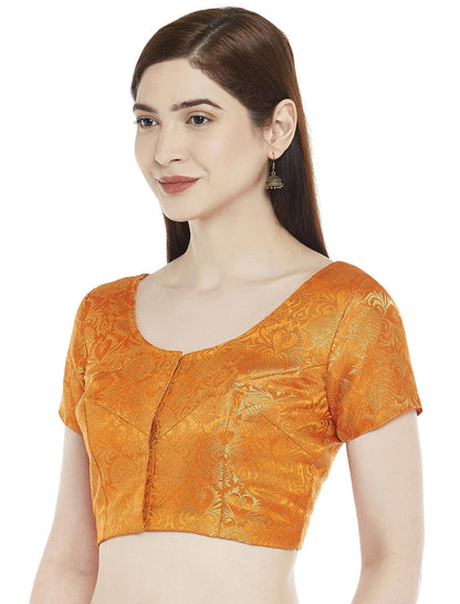Women Orange Banarasi Brocade Saree Blouse by Shr