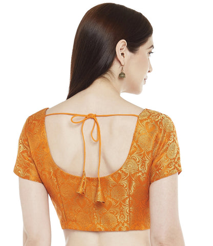 Women Orange Banarasi Brocade Saree Blouse by Shr