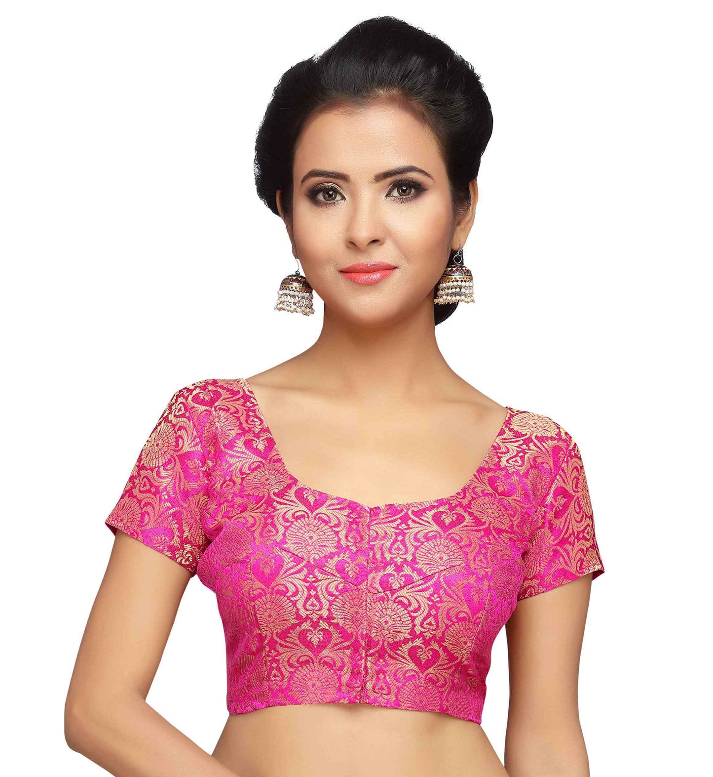 Women Pink Banarasi Brocade Saree Blouse by Shr