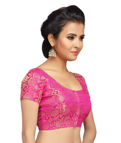 Women Pink Banarasi Brocade Saree Blouse by Shr