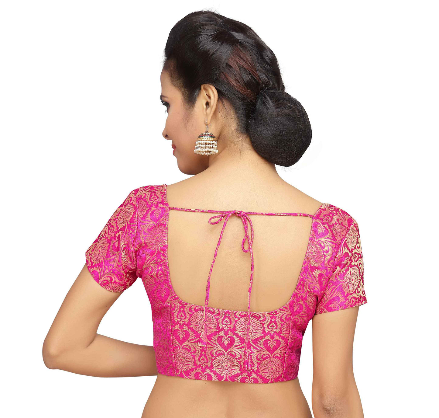 Women Pink Banarasi Brocade Saree Blouse by Shr