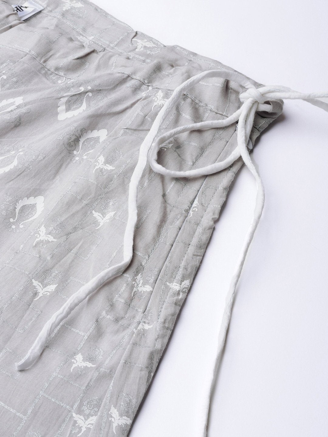 Women's  Grey & White Khari Print Kurta with Palazzos
