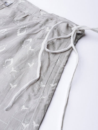 Women's  Grey & White Khari Print Kurta with Palazzos