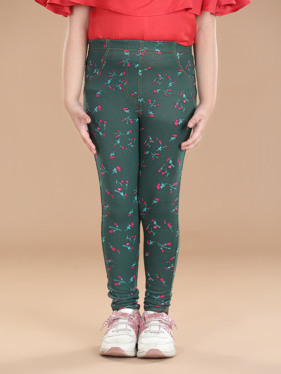 Girl's  Cotton Floral Printed Jegging - S