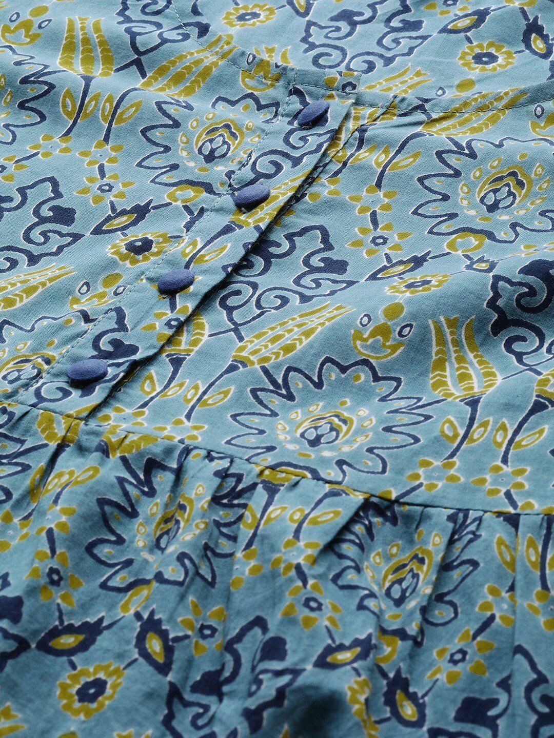 Women's  Blue & Yellow Printed Tiered Maxi Dress