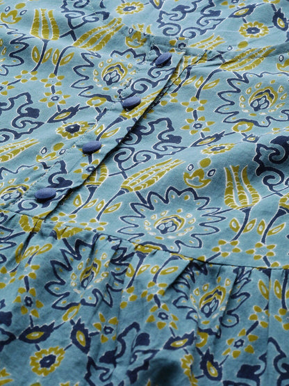 Women's  Blue & Yellow Printed Tiered Maxi Dress