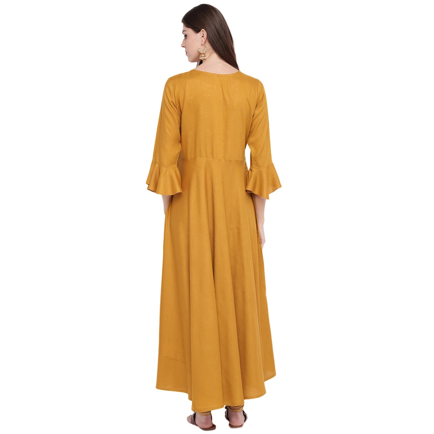 Women's Mustard Yellow Anarkali Rayon Kurta By Vbu