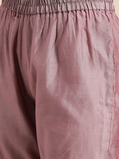 Women's Mauve Zari Yoke Design Chanderi Silk Kurta With Trousers & Dupatta