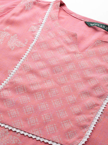 Women's Pink Color Rayon Blend Printed Straight Kurta Sharara With Dupatta