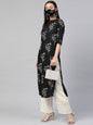 Women's Rayon Slub Bandhani Straight Kurta With Mask