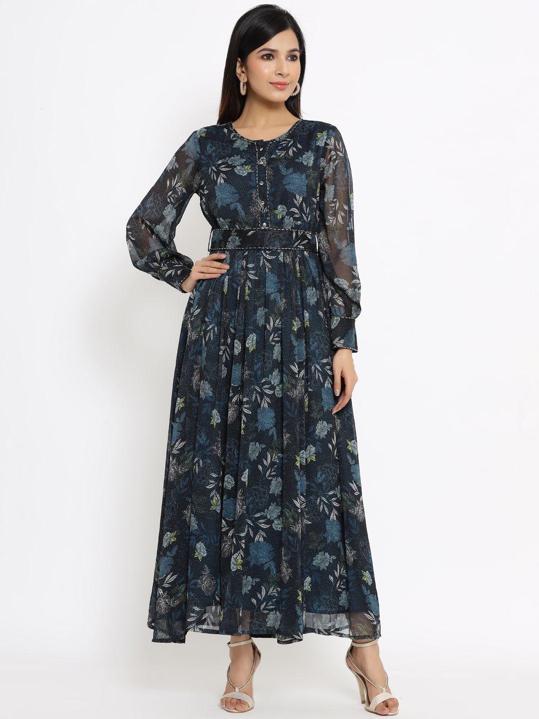 Women's Flared Printed Dress With Tie-up Blet