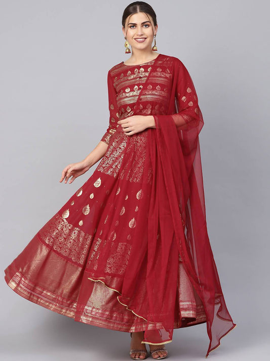 Buy_Women's_Maroon_Net_Solid_Dupatta_Online_Trendia