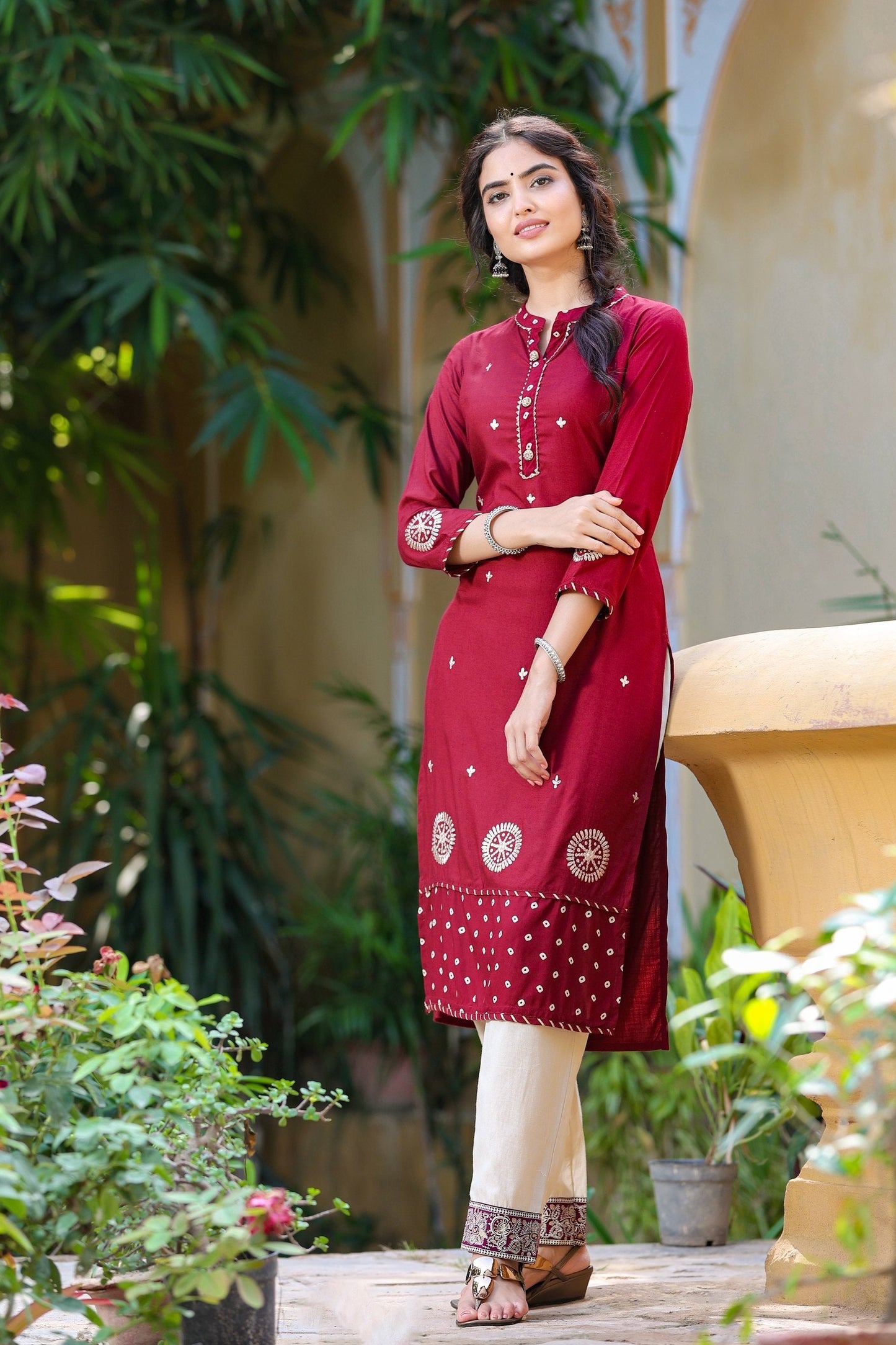 Women's Maroon Embroidered Kurta