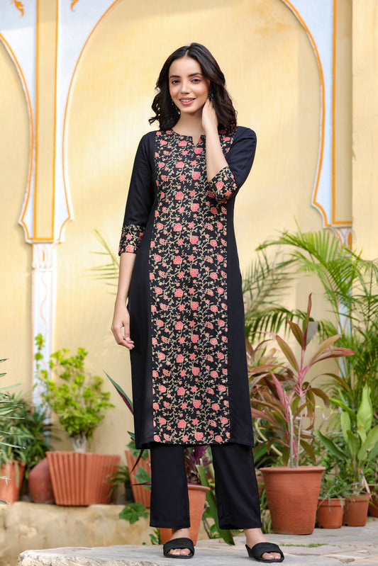 Women's Black & Pink Printed Kurta Set
