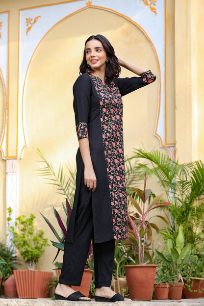 Women's Black & Pink Printed Kurta Set