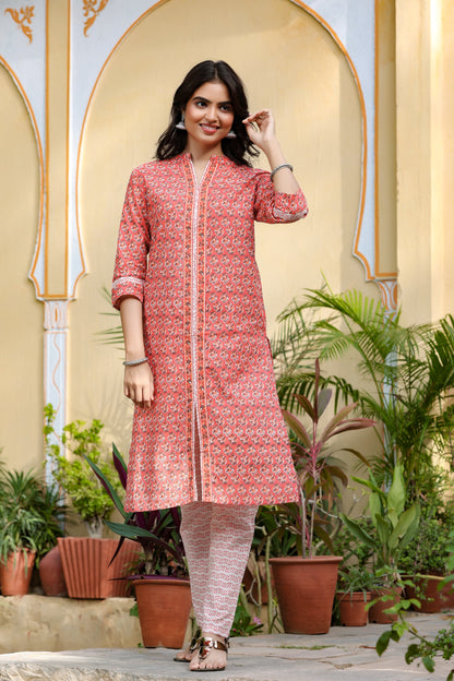 Women's Peach & Offwhite Kurta Set