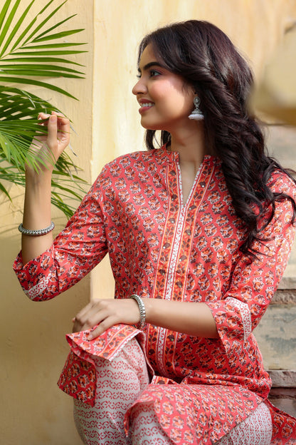 Women's Peach & Offwhite Kurta Set