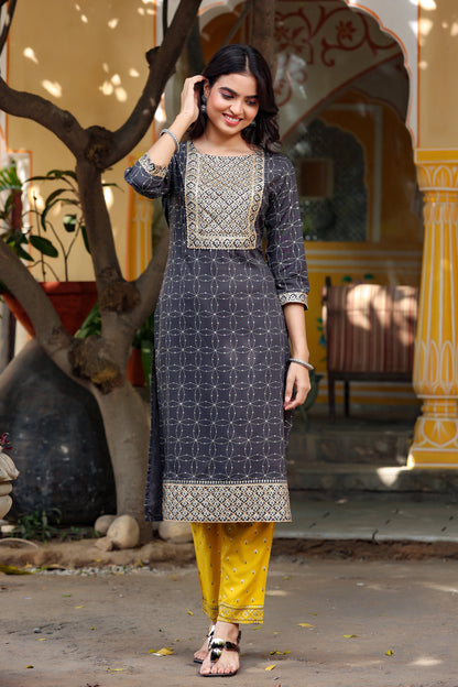 Women's Black & Mustard Kurta Set