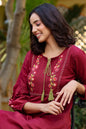 Women's Maroon Embroidered Dress