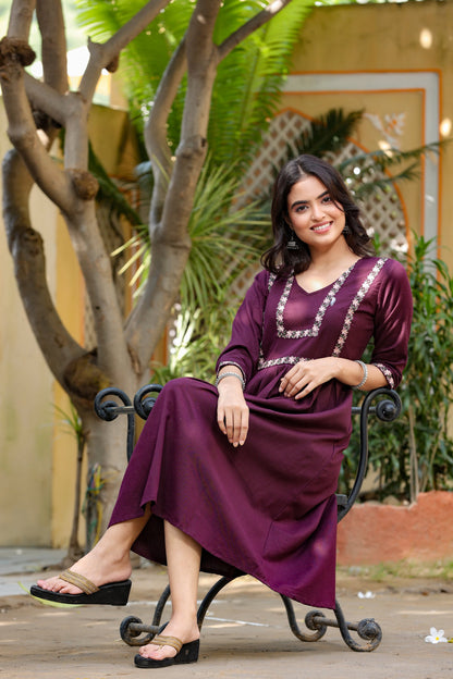 Women's Violet Solid A-Line Dress