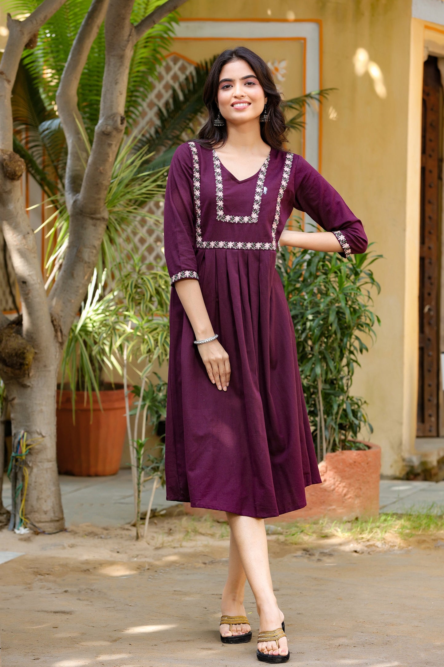 Women's Violet Solid A-Line Dress