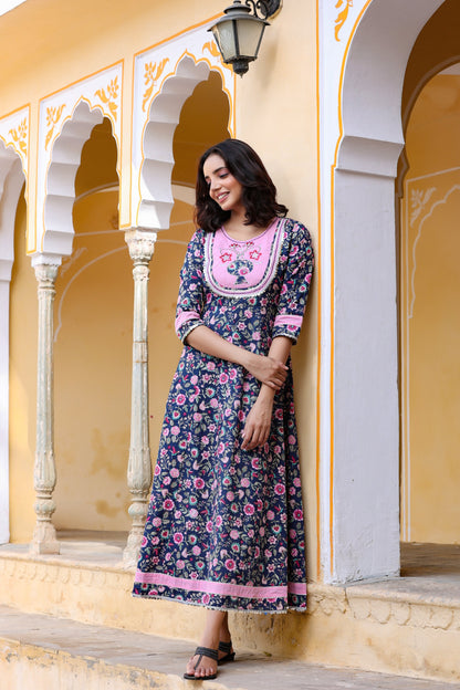 Women's Blue & Pink Printed Dress