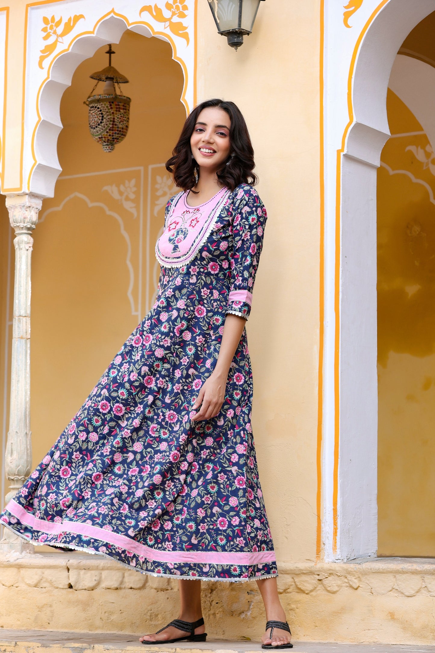 Women's Blue & Pink Printed Dress