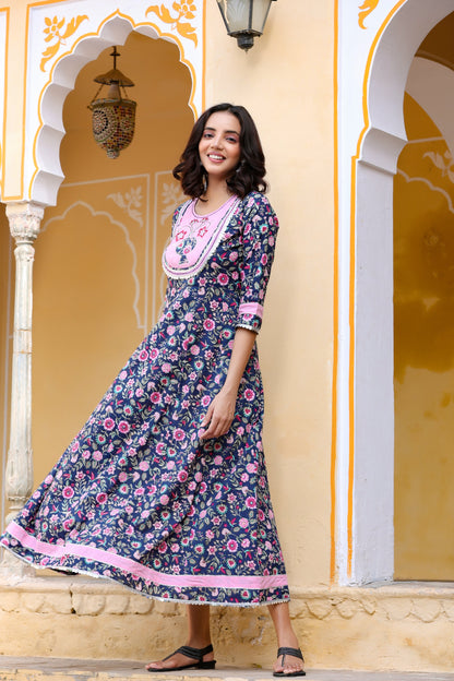 Women's Blue & Pink Printed Dress