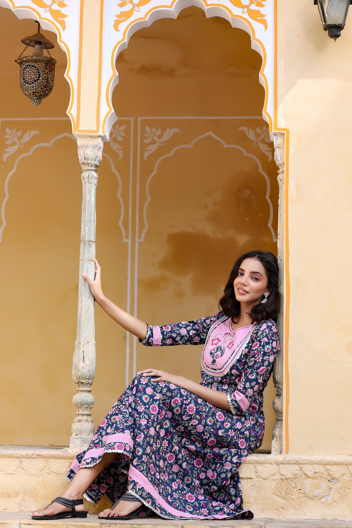 Women's Blue & Pink Printed Dress