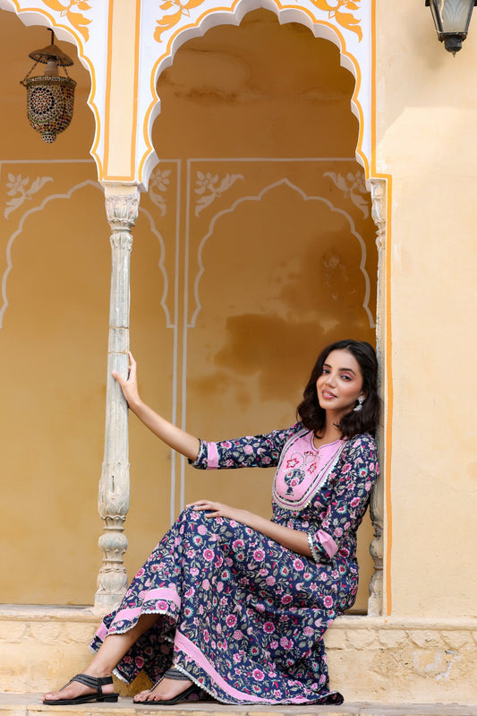 Women's Blue & Pink Printed Dress