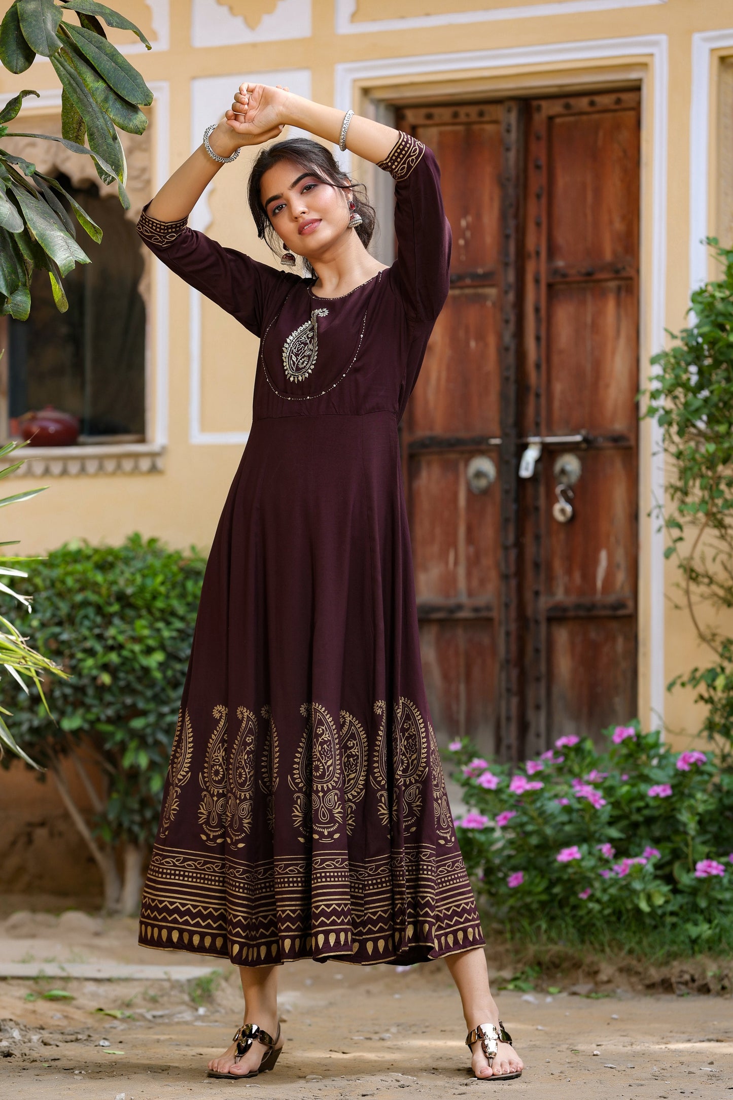 Women's Brown Printed Dress
